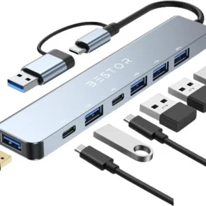 Bestor 7-in-1 USB-C Hub with USB-A converter,2.0,USB-C,60W PD Charging Ports USB